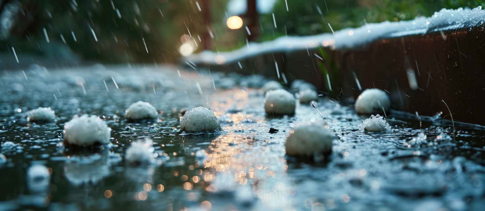 Snowballs tumble down a rain-soaked street, showcasing a unique winter scene in an urban setting. Hudson Douglas Public Adjusters.